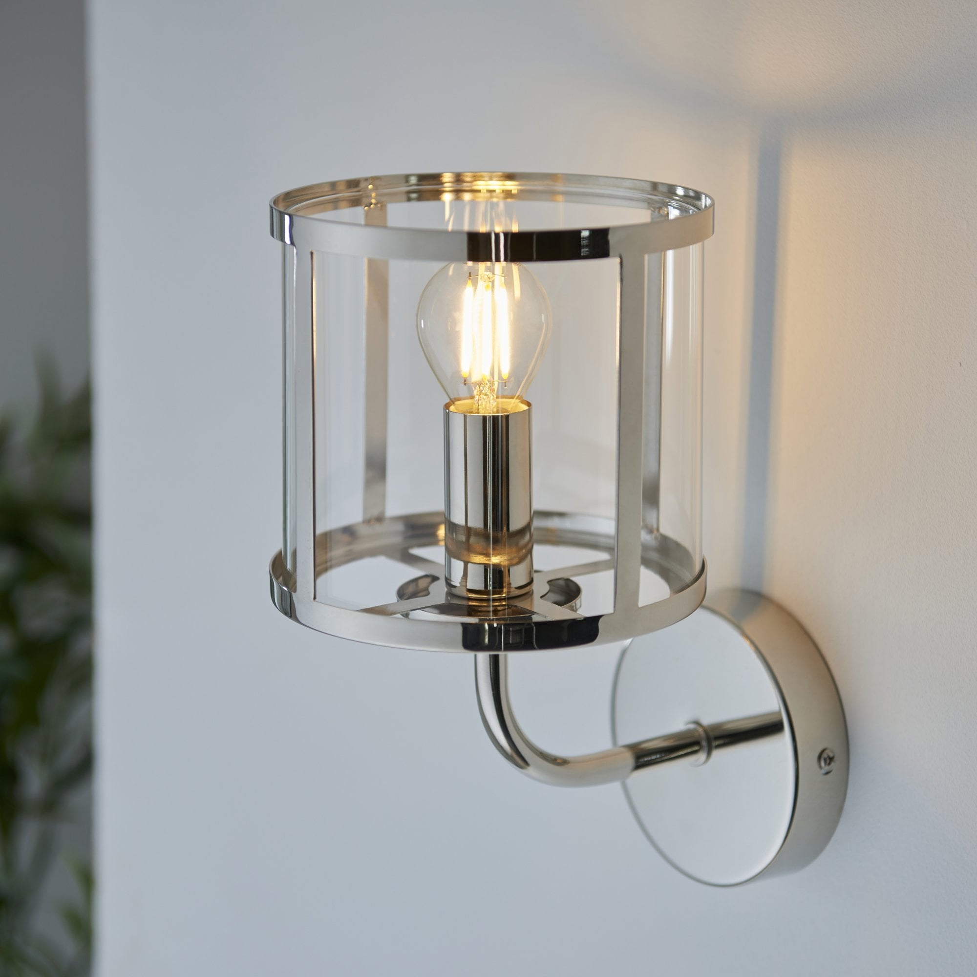 Hopton Timeless Wall Light In Bright Nickel With Clear Glass 106003
