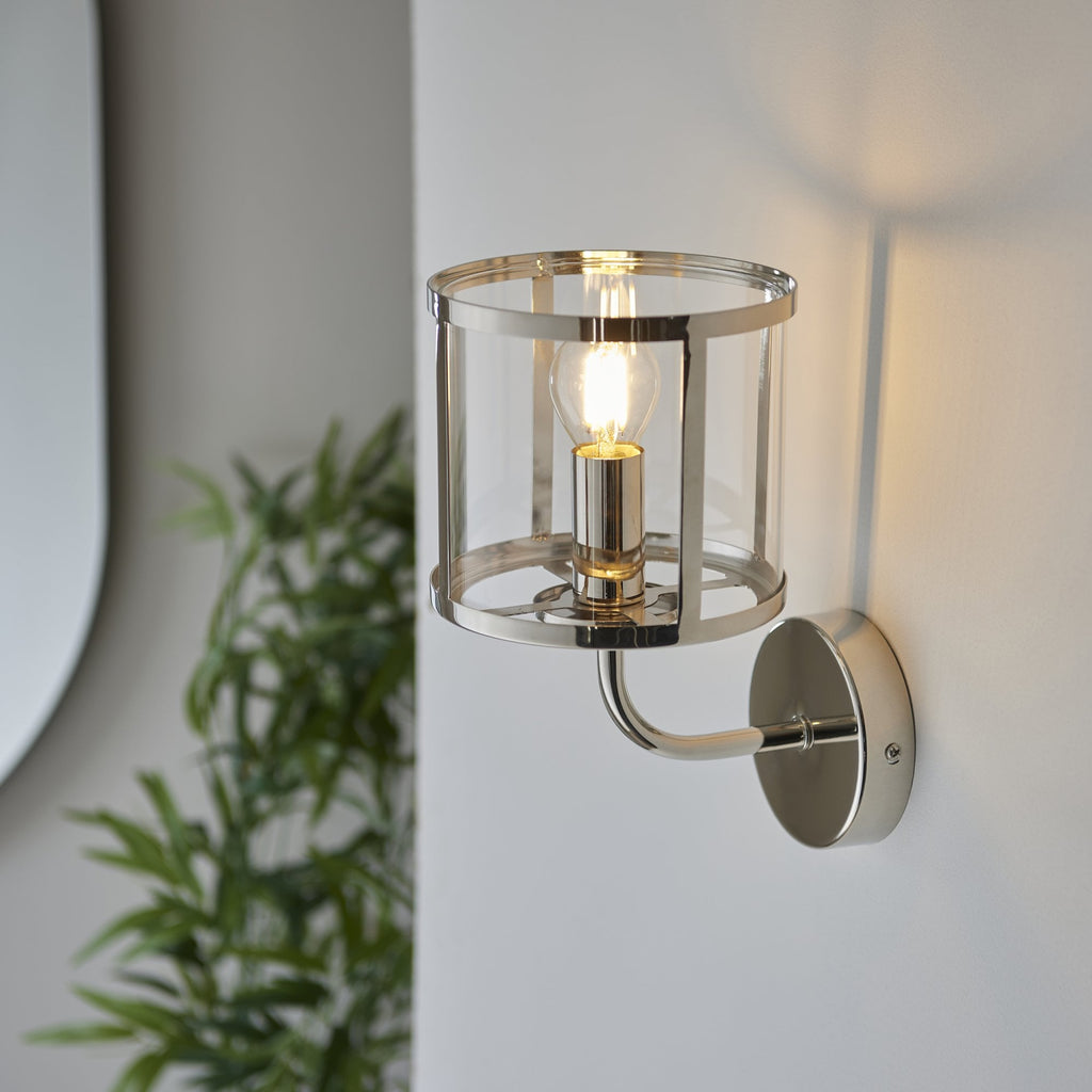 Hopton Timeless Wall Light In Bright Nickel With Clear Glass 106003