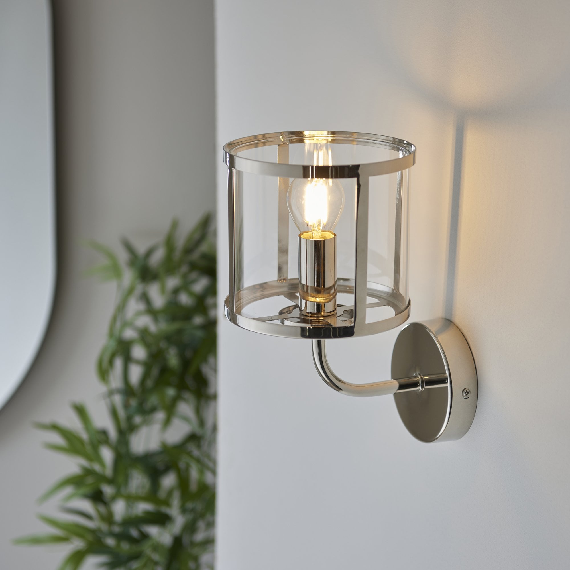 Hopton Timeless Wall Light In Bright Nickel With Clear Glass 106003