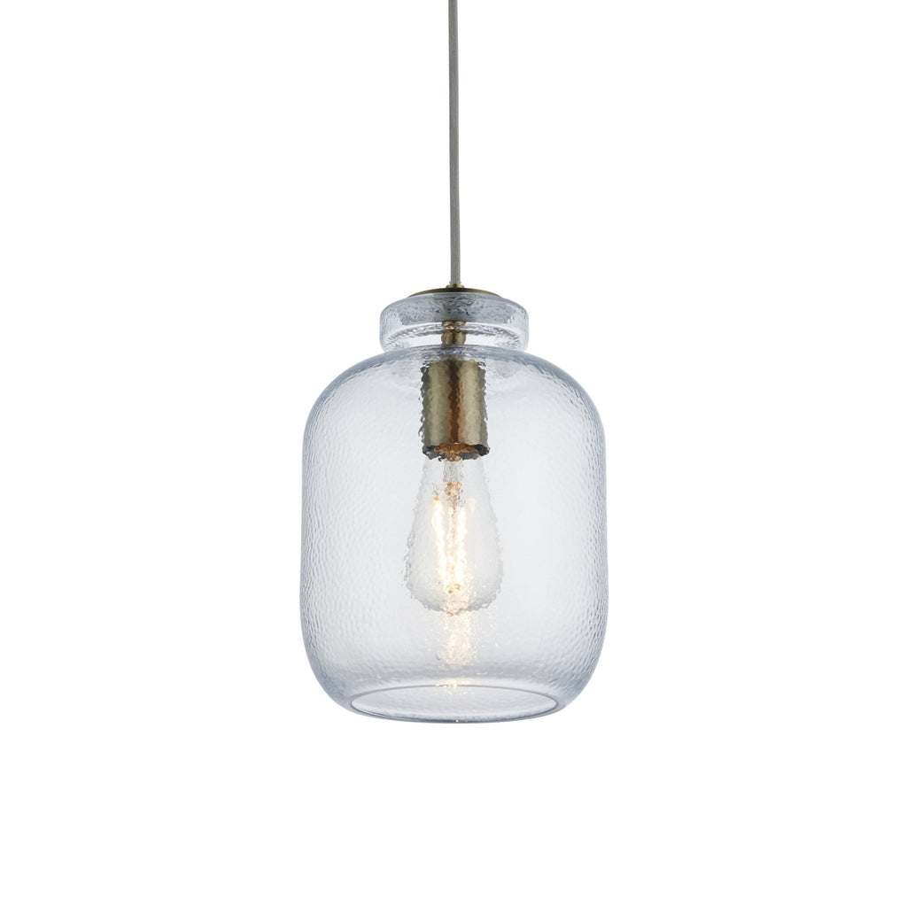 Lyra Modern Ceiling Pendant Light In Antique Brass With Clear Textured Glass Shade 106923