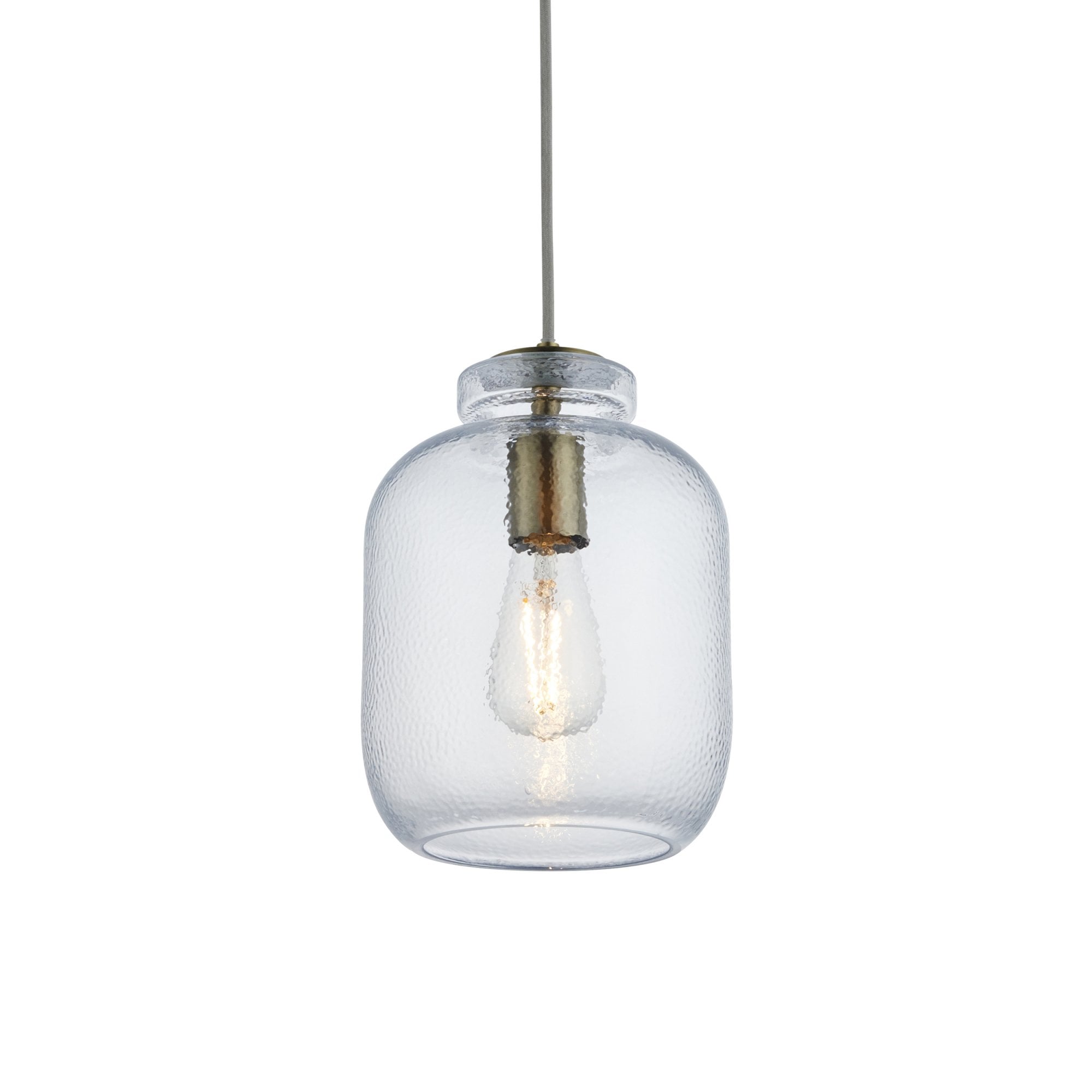 Lyra Modern Ceiling Pendant Light In Antique Brass With Clear Textured Glass Shade 106923