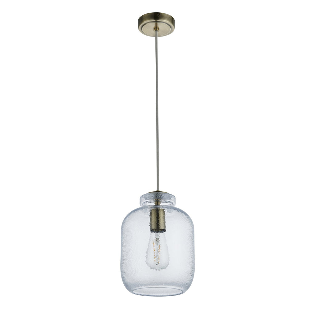 Lyra Modern Ceiling Pendant Light In Antique Brass With Clear Textured Glass Shade 106923
