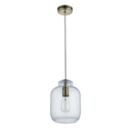 Lyra Modern Ceiling Pendant Light In Antique Brass With Clear Textured Glass Shade 106923