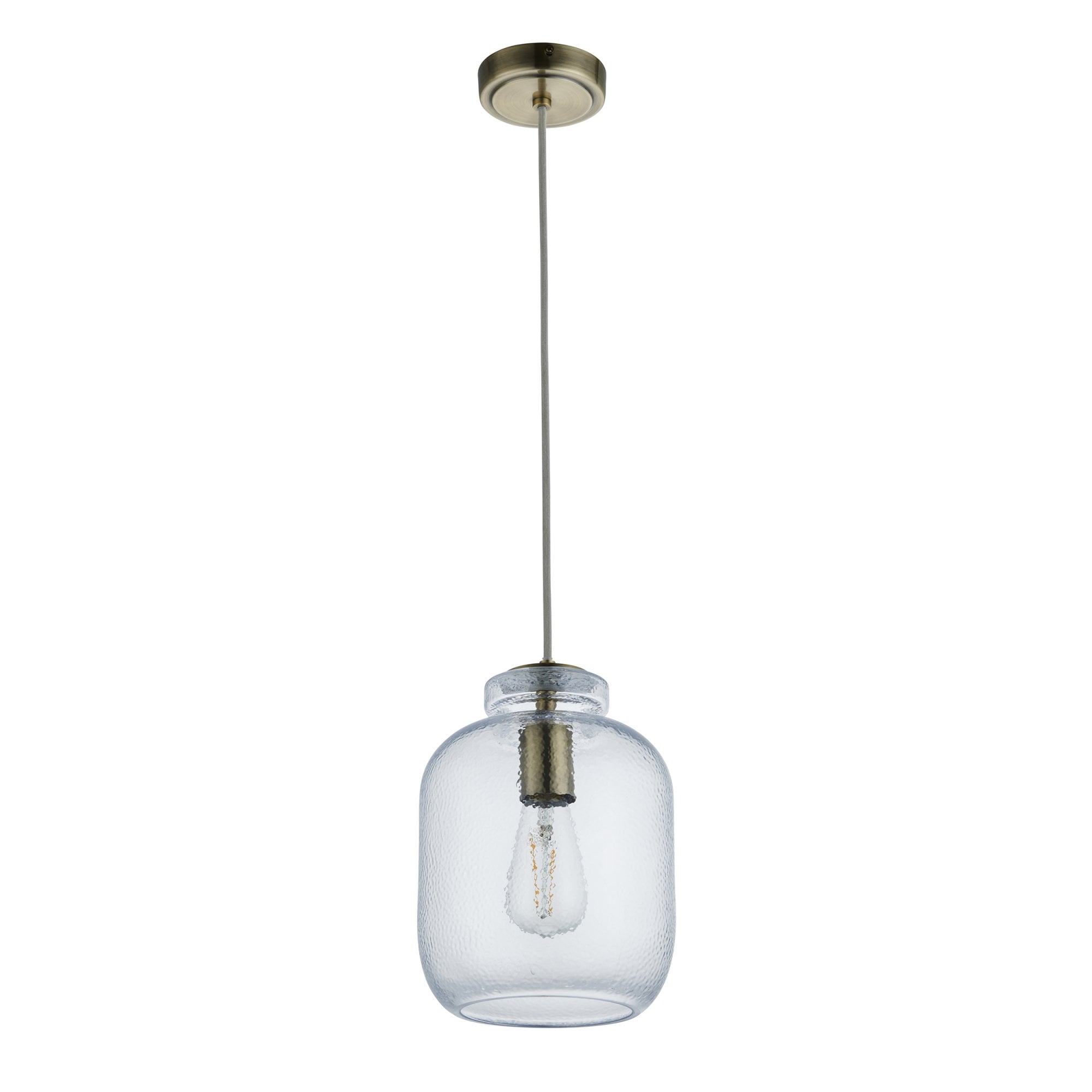 Lyra Modern Ceiling Pendant Light In Antique Brass With Clear Textured Glass Shade 106923