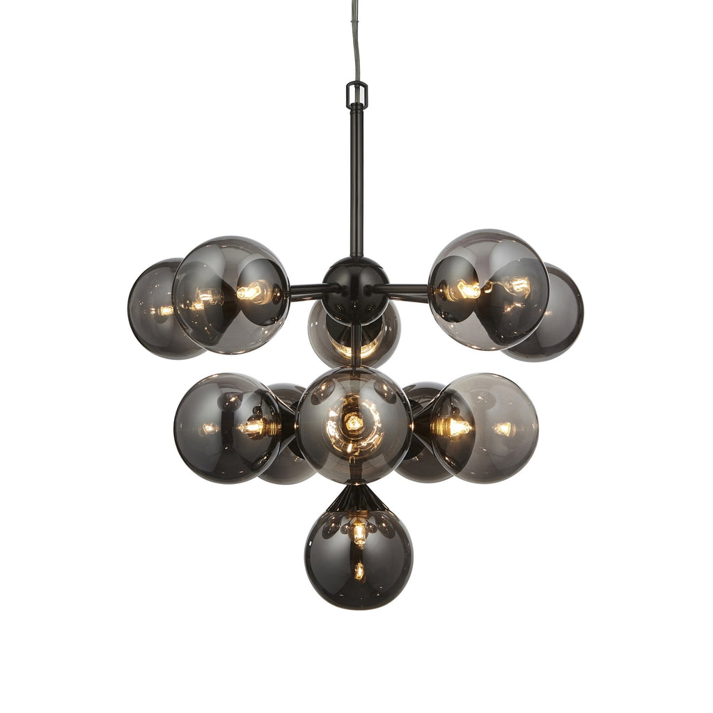 Oscar Large Ceiling Pendant Light In Black Chrome With Smoked Mirror Glass Shades 101147