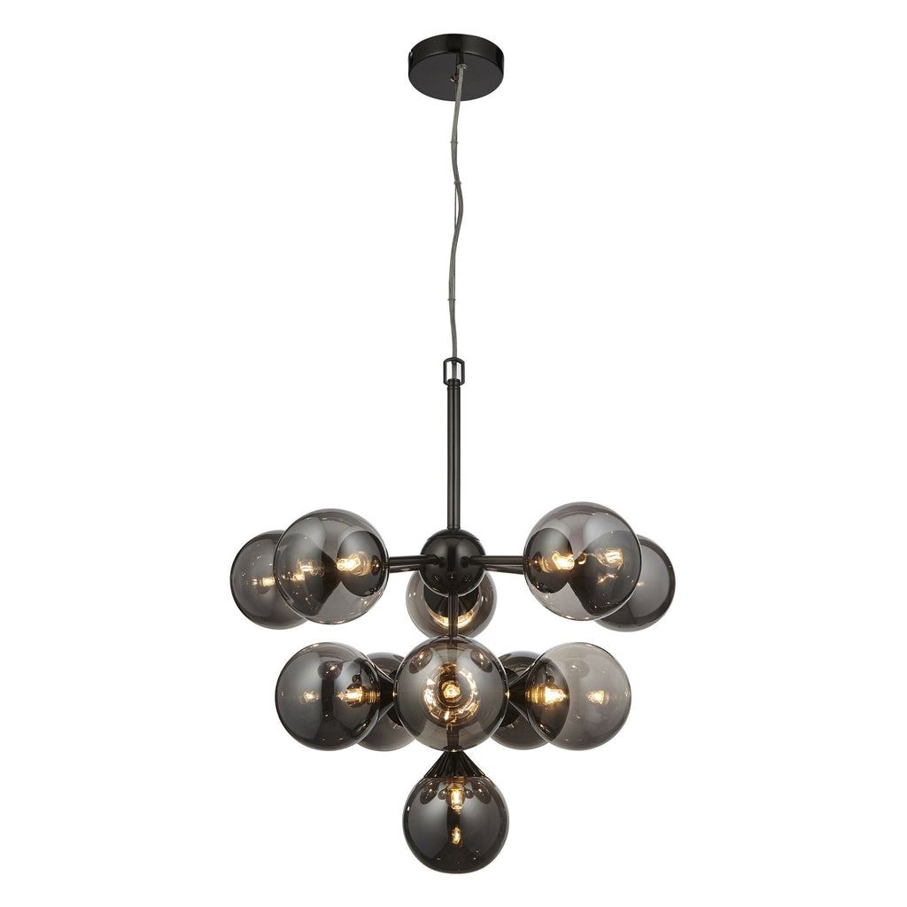Oscar Large Ceiling Pendant Light In Black Chrome With Smoked Mirror Glass Shades 101147