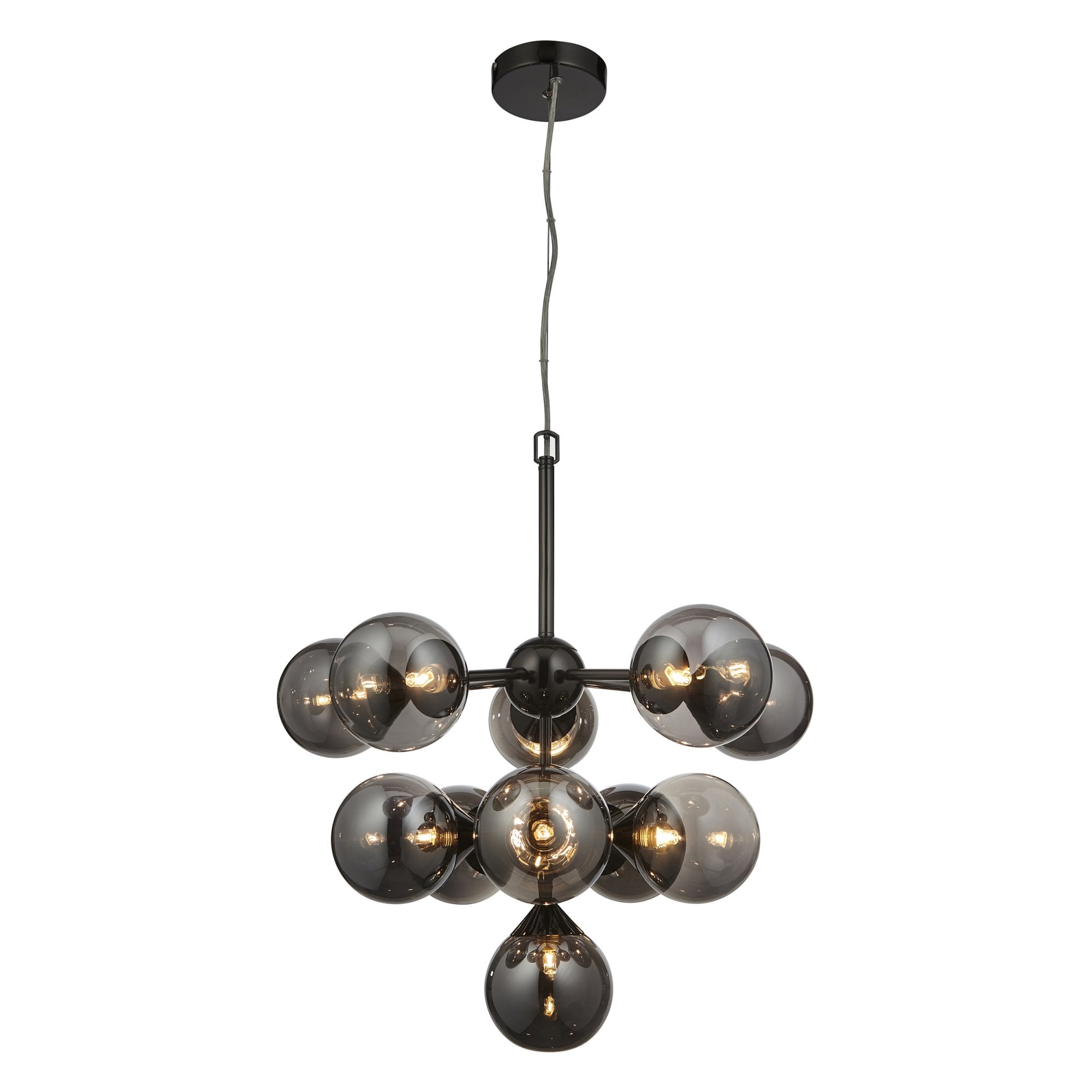 Oscar Large Ceiling Pendant Light In Black Chrome With Smoked Mirror Glass Shades 101147