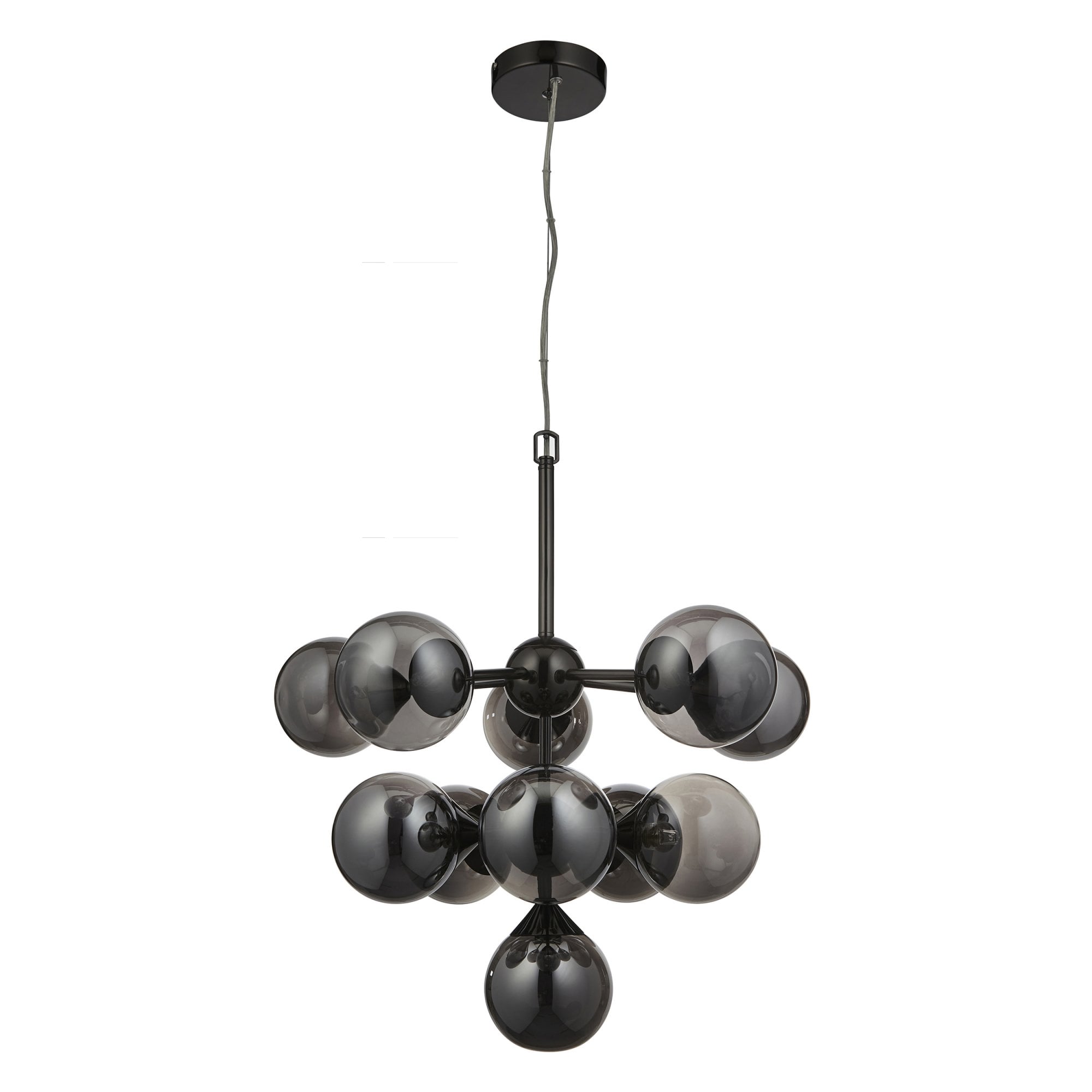 Oscar Large Ceiling Pendant Light In Black Chrome With Smoked Mirror Glass Shades 101147