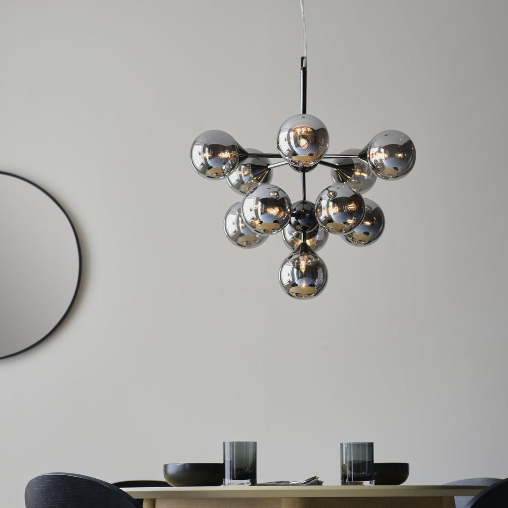 Oscar Large Ceiling Pendant Light In Black Chrome With Smoked Mirror Glass Shades 101147
