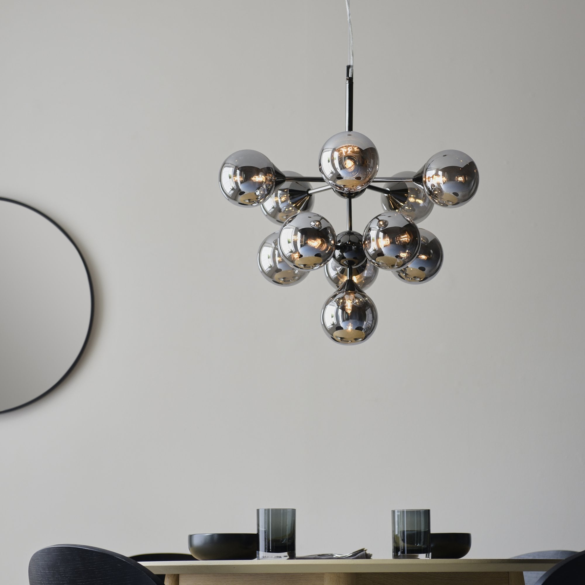 Oscar Large Ceiling Pendant Light In Black Chrome With Smoked Mirror Glass Shades 101147