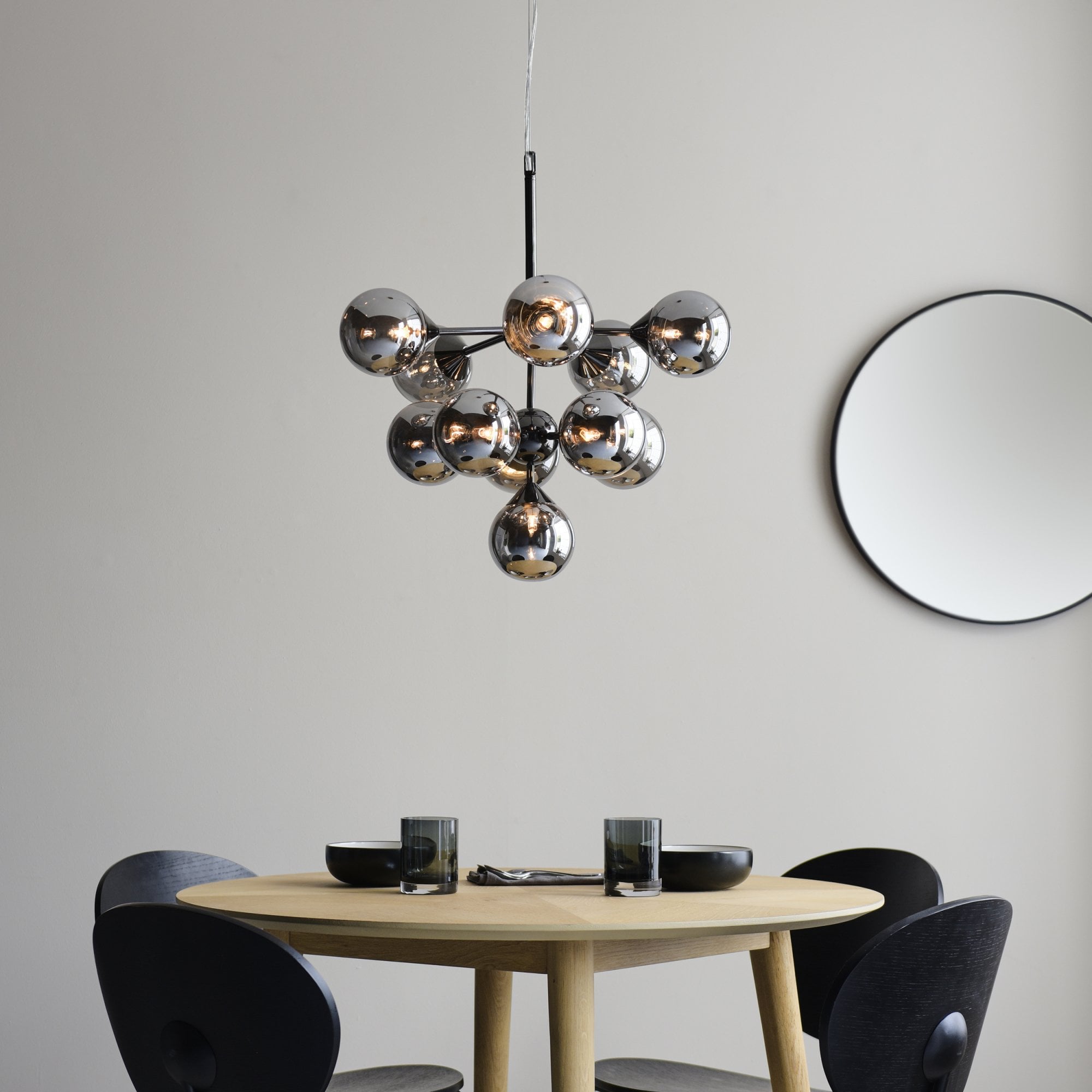 Oscar Large Ceiling Pendant Light In Black Chrome With Smoked Mirror Glass Shades 101147