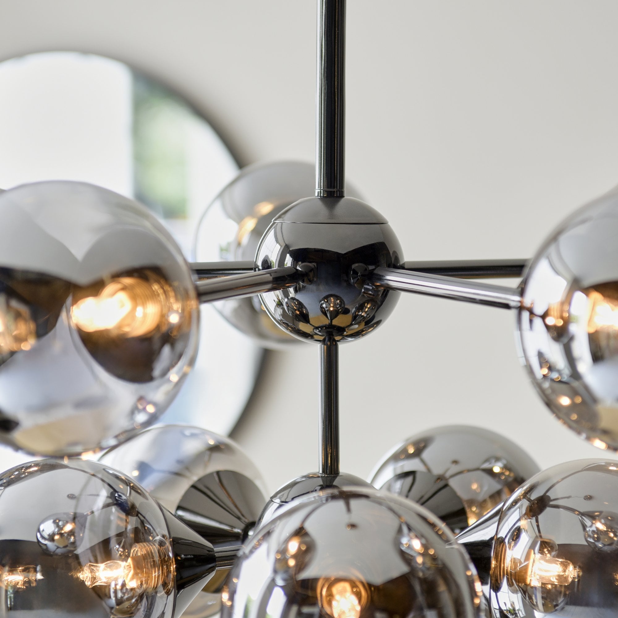 Oscar Large Ceiling Pendant Light In Black Chrome With Smoked Mirror Glass Shades 101147