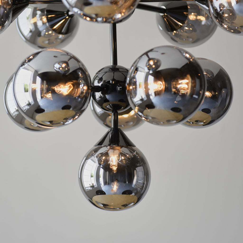 Oscar Large Ceiling Pendant Light In Black Chrome With Smoked Mirror Glass Shades 101147
