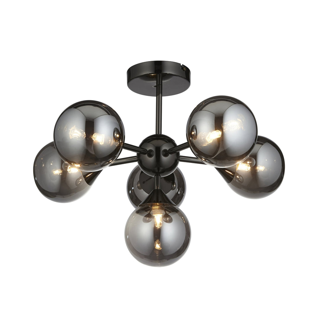 Oscar Semi Flush Ceiling Light In Black Chrome With Smoked Mirror Glass Shades 101148