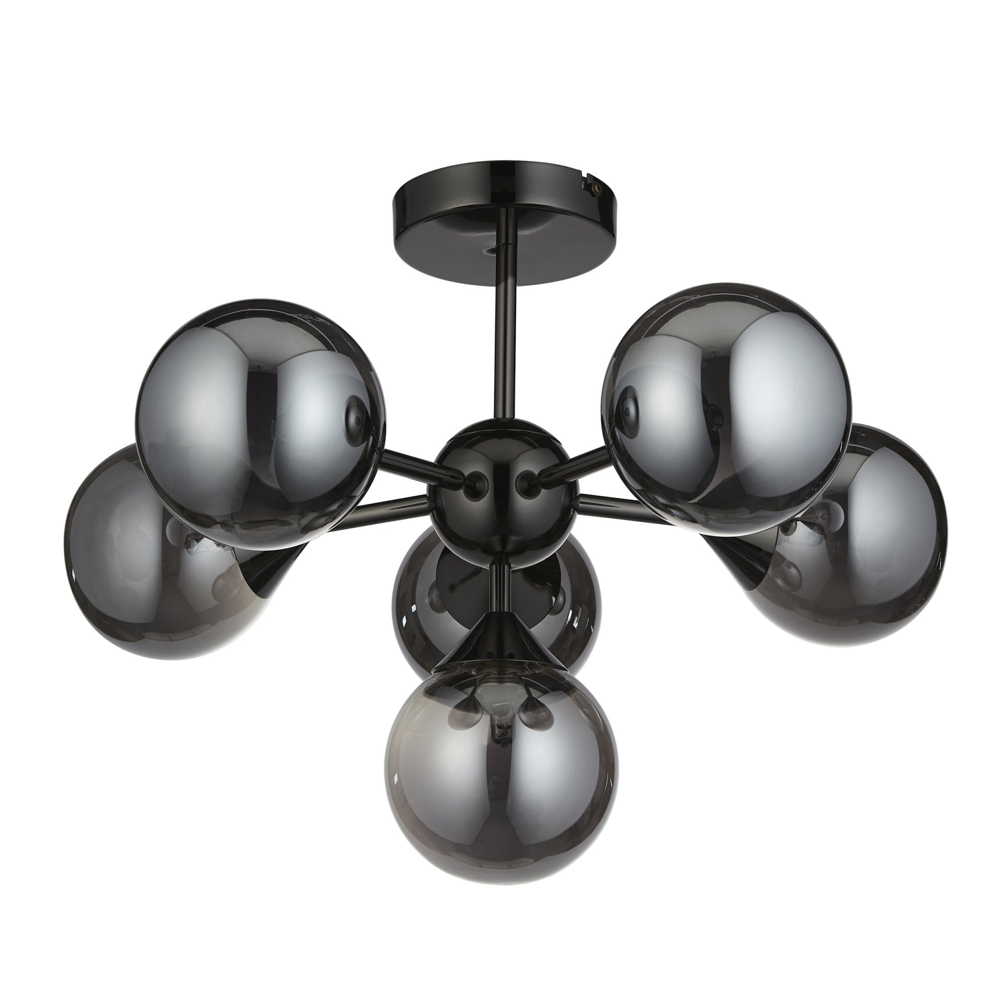 Oscar Semi Flush Ceiling Light In Black Chrome With Smoked Mirror Glass Shades 101148