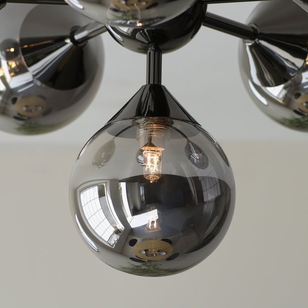 Oscar Semi Flush Ceiling Light In Black Chrome With Smoked Mirror Glass Shades 101148