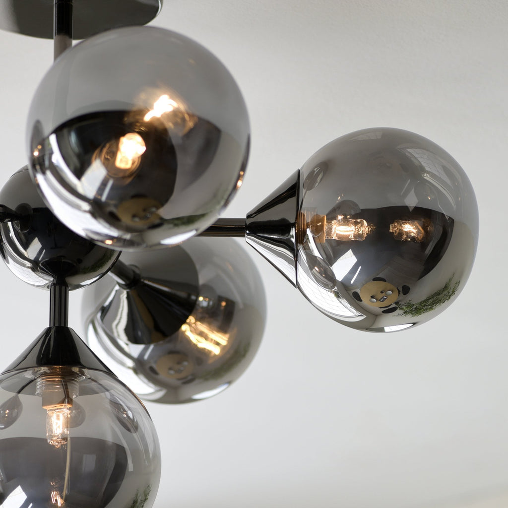 Oscar Semi Flush Ceiling Light In Black Chrome With Smoked Mirror Glass Shades 101148