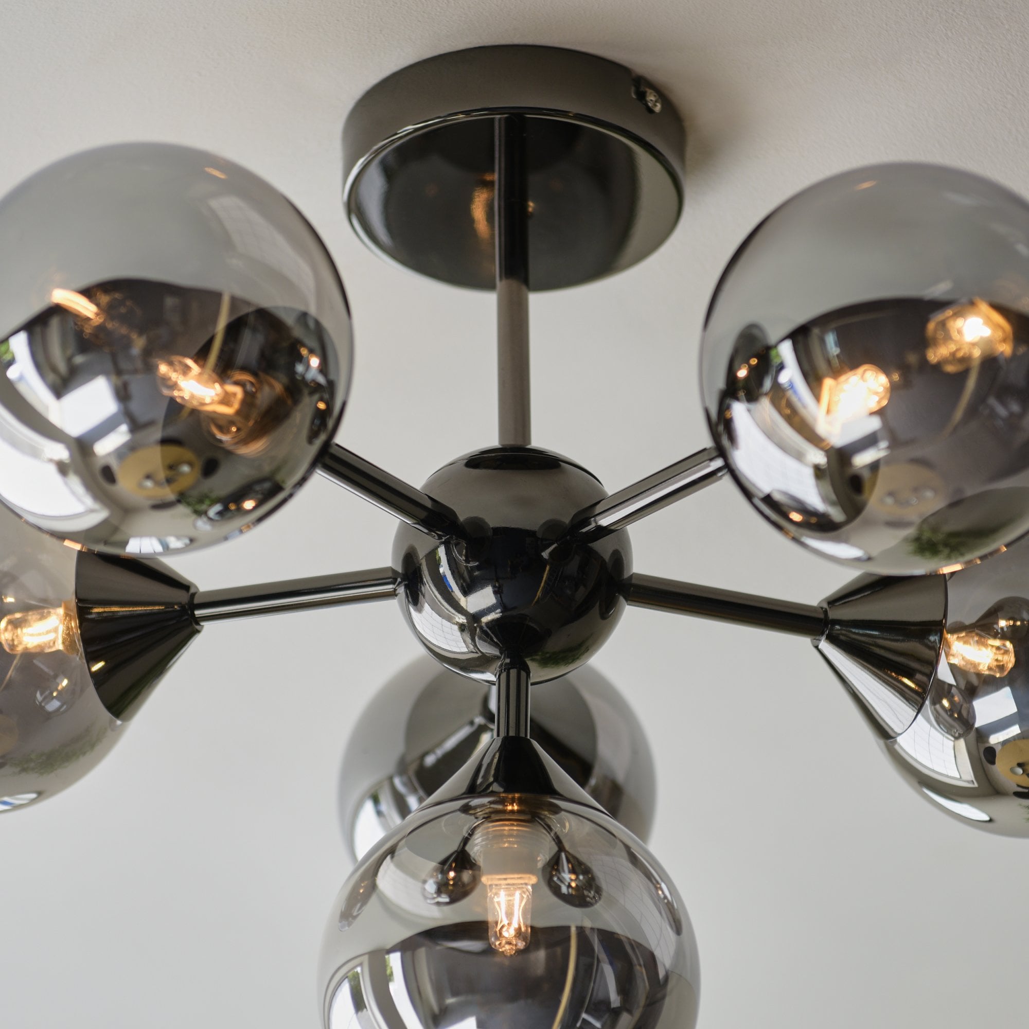 Oscar Semi Flush Ceiling Light In Black Chrome With Smoked Mirror Glass Shades 101148