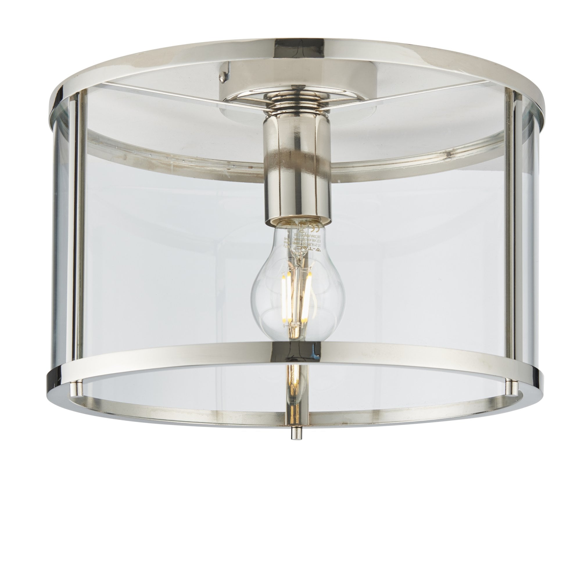 Hopton Timeless Flush Ceiling Light In Bright Nickel With Clear Glass 96150