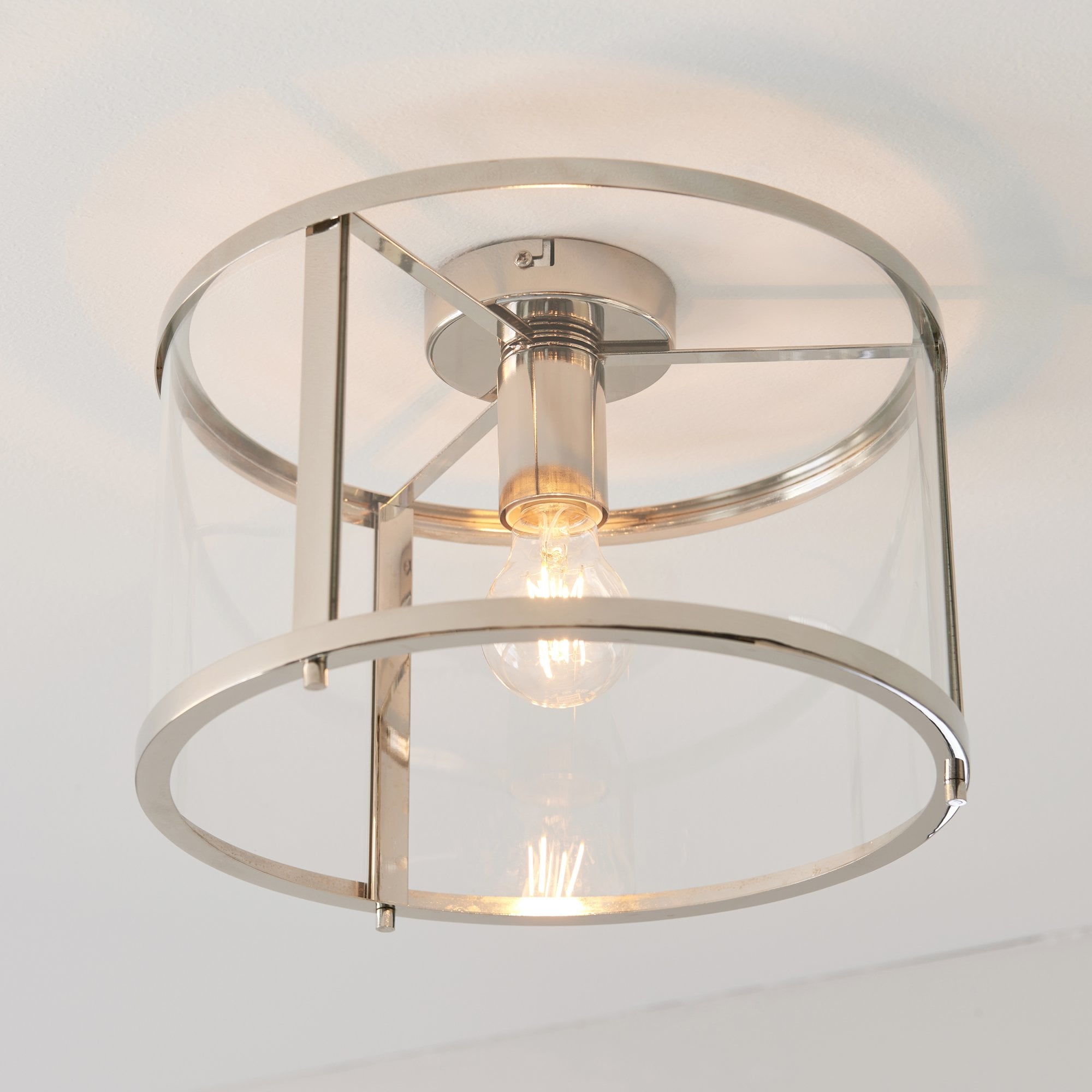 Hopton Timeless Flush Ceiling Light In Bright Nickel With Clear Glass 96150