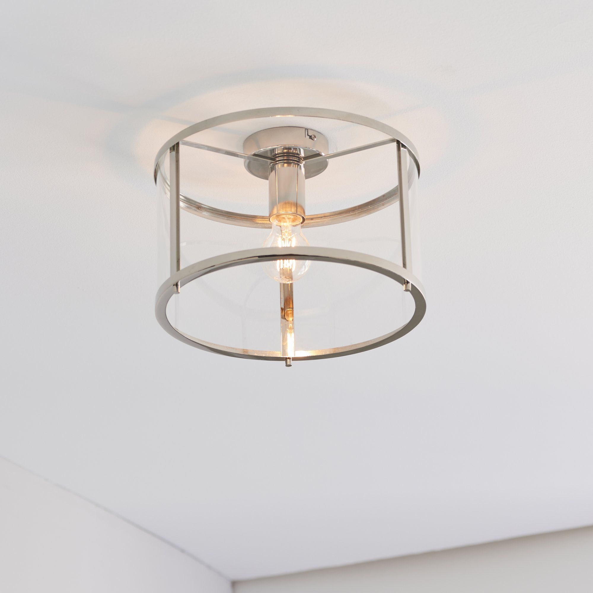 Hopton Timeless Flush Ceiling Light In Bright Nickel With Clear Glass 96150