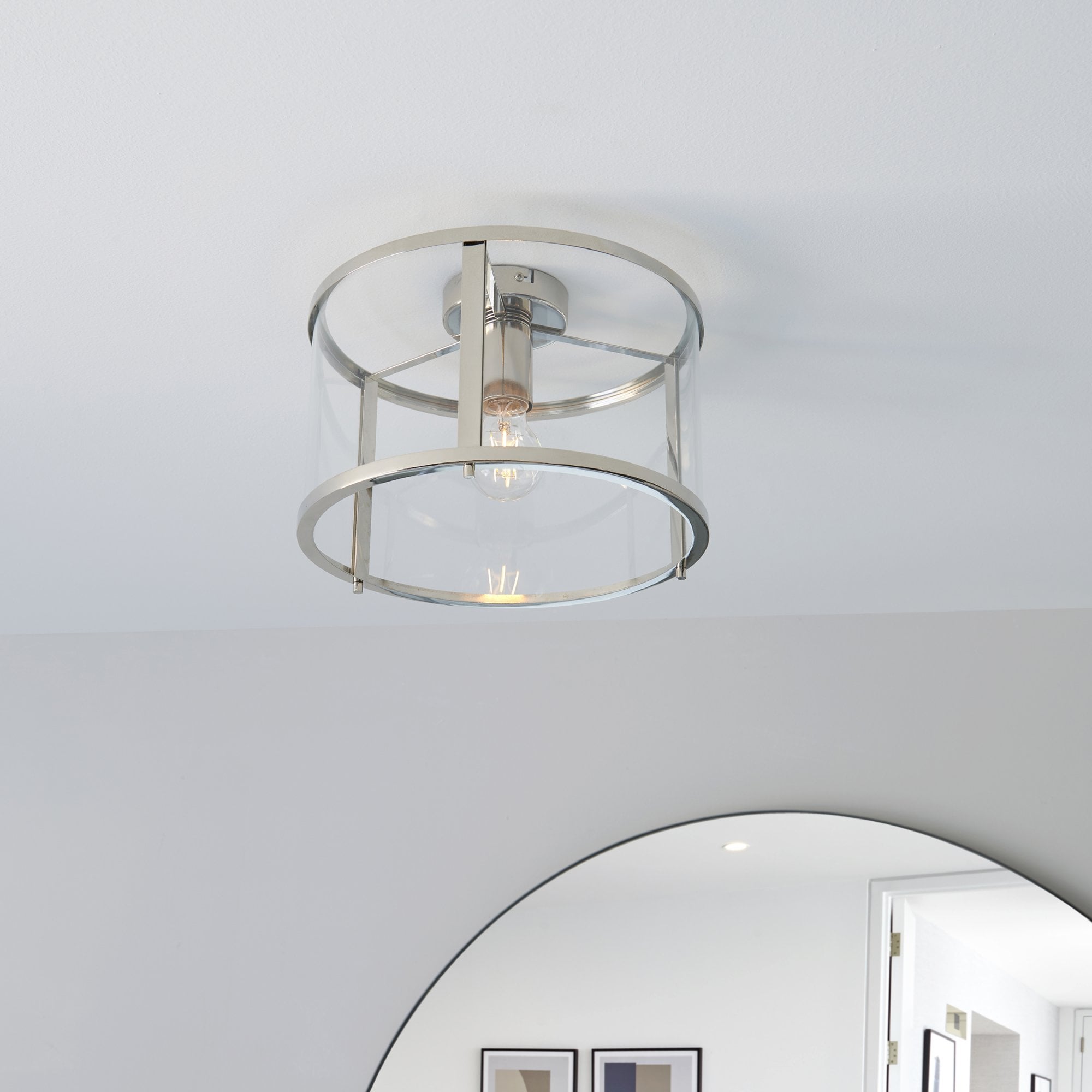 Hopton Timeless Flush Ceiling Light In Bright Nickel With Clear Glass 96150