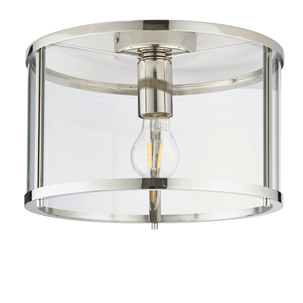 Hopton Timeless Flush Ceiling Light In Bright Nickel With Clear Glass 96150