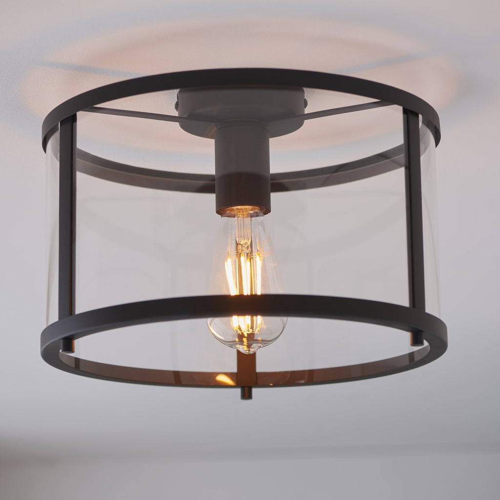 Hopton Timeless Flush Ceiling Light In Matt Black With Clear Glass 101540