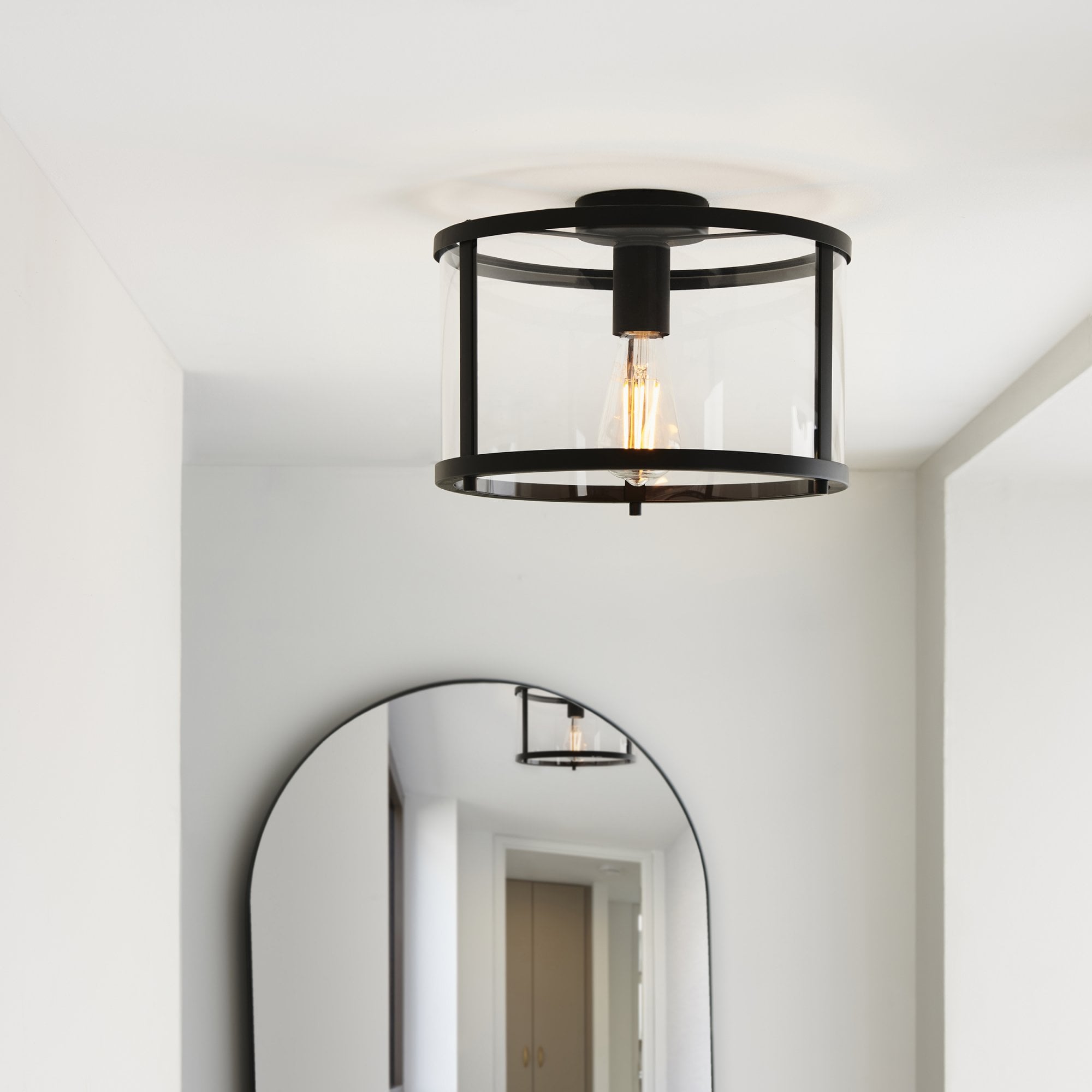 Hopton Timeless Flush Ceiling Light In Matt Black With Clear Glass 101540
