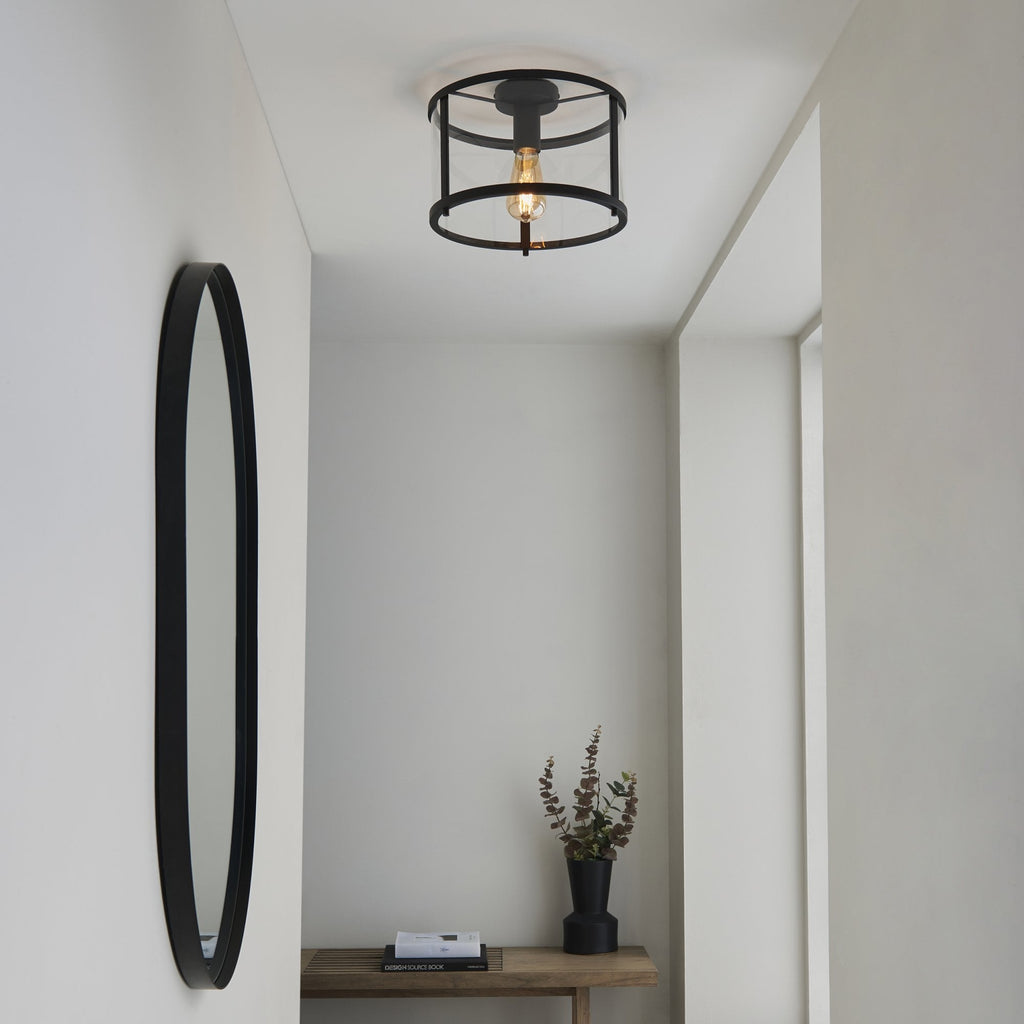 Hopton Timeless Flush Ceiling Light In Matt Black With Clear Glass 101540