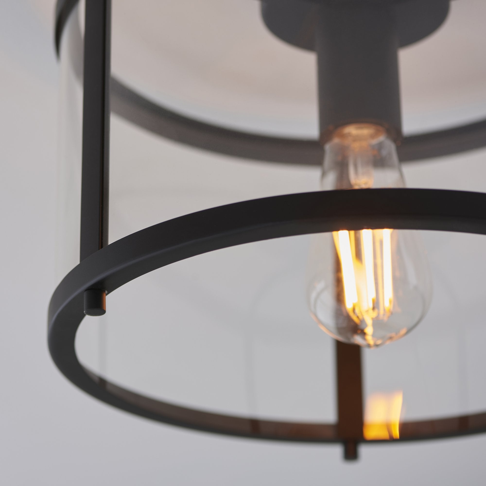 Hopton Timeless Flush Ceiling Light In Matt Black With Clear Glass 101540