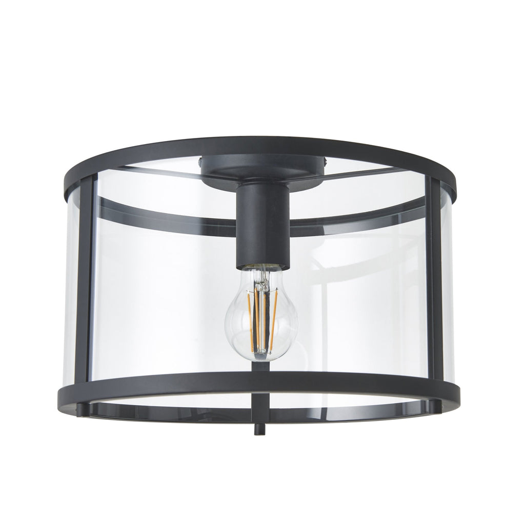 Hopton Timeless Flush Ceiling Light In Matt Black With Clear Glass 101540