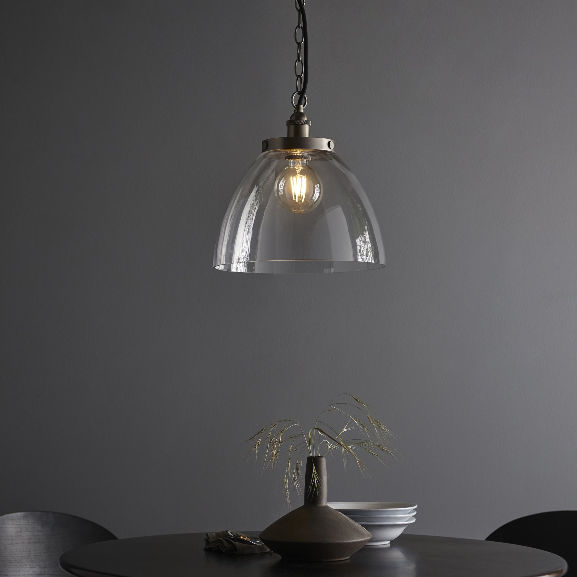 Hansen Retro Grand Ceiling Pendant Light In Brushed Silver Finish 106896