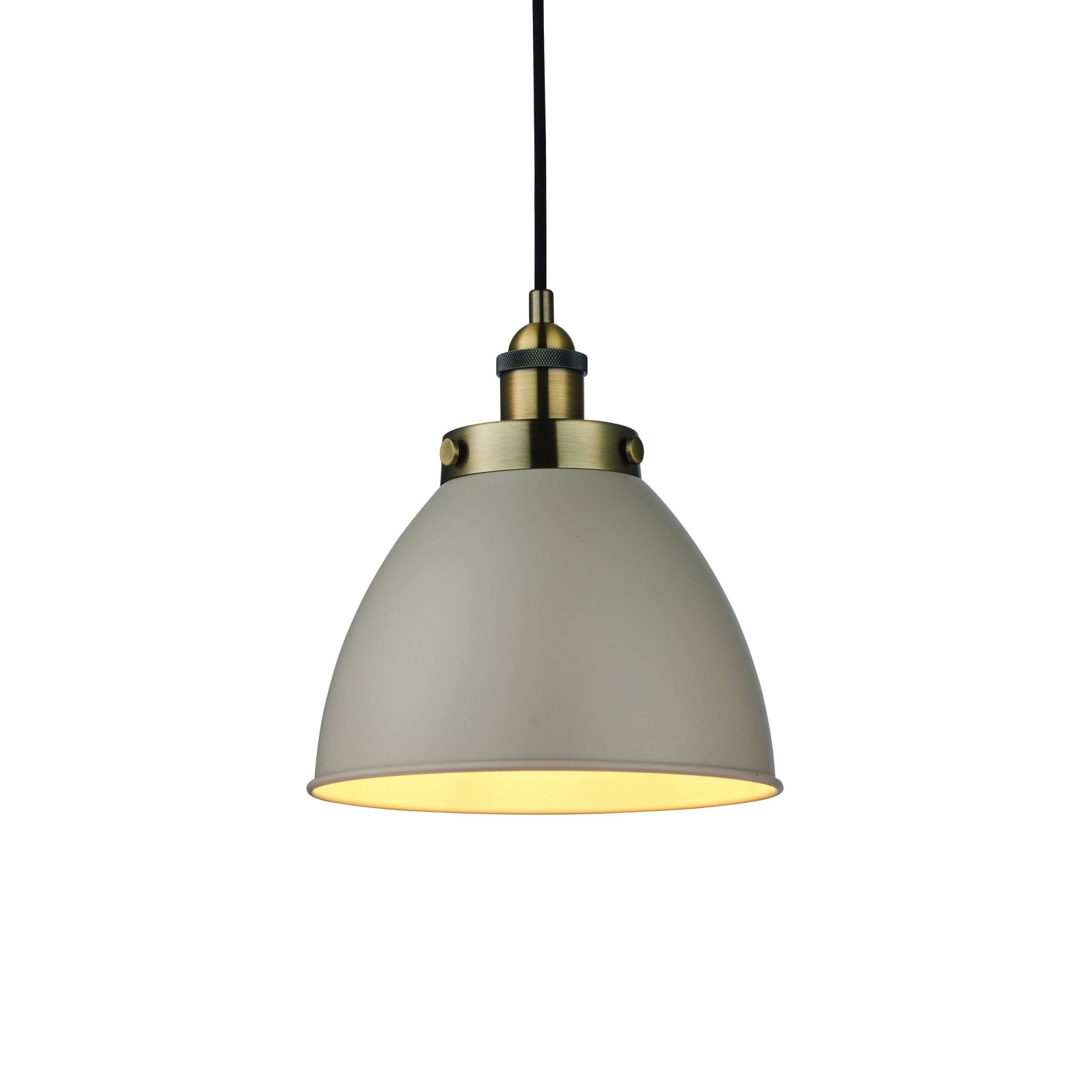 Franklin Classic Ceiling Pendant Light In Satin Taupe and Antique Brass Plate 76328