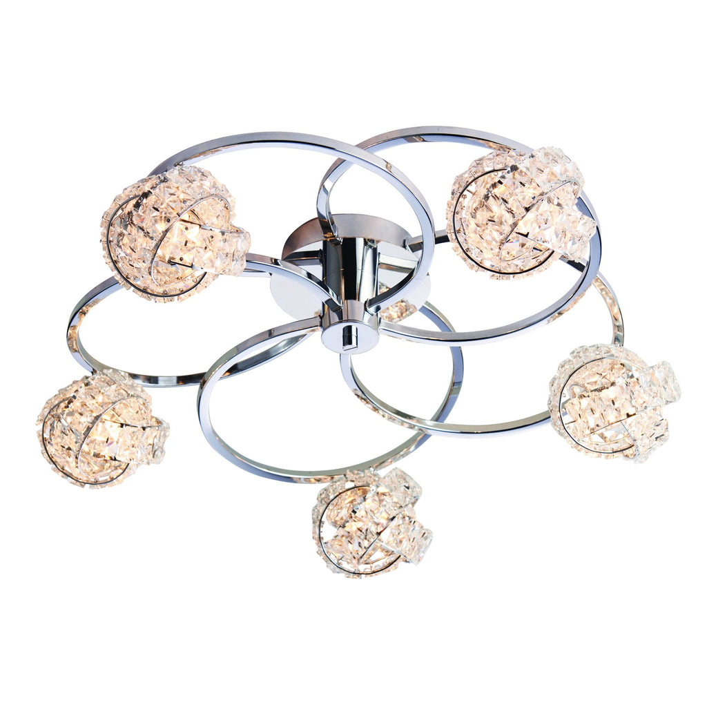 Talia Elegant 5 Light Semi Flush Ceiling Light With Clear Crystal Glass Shades 76595