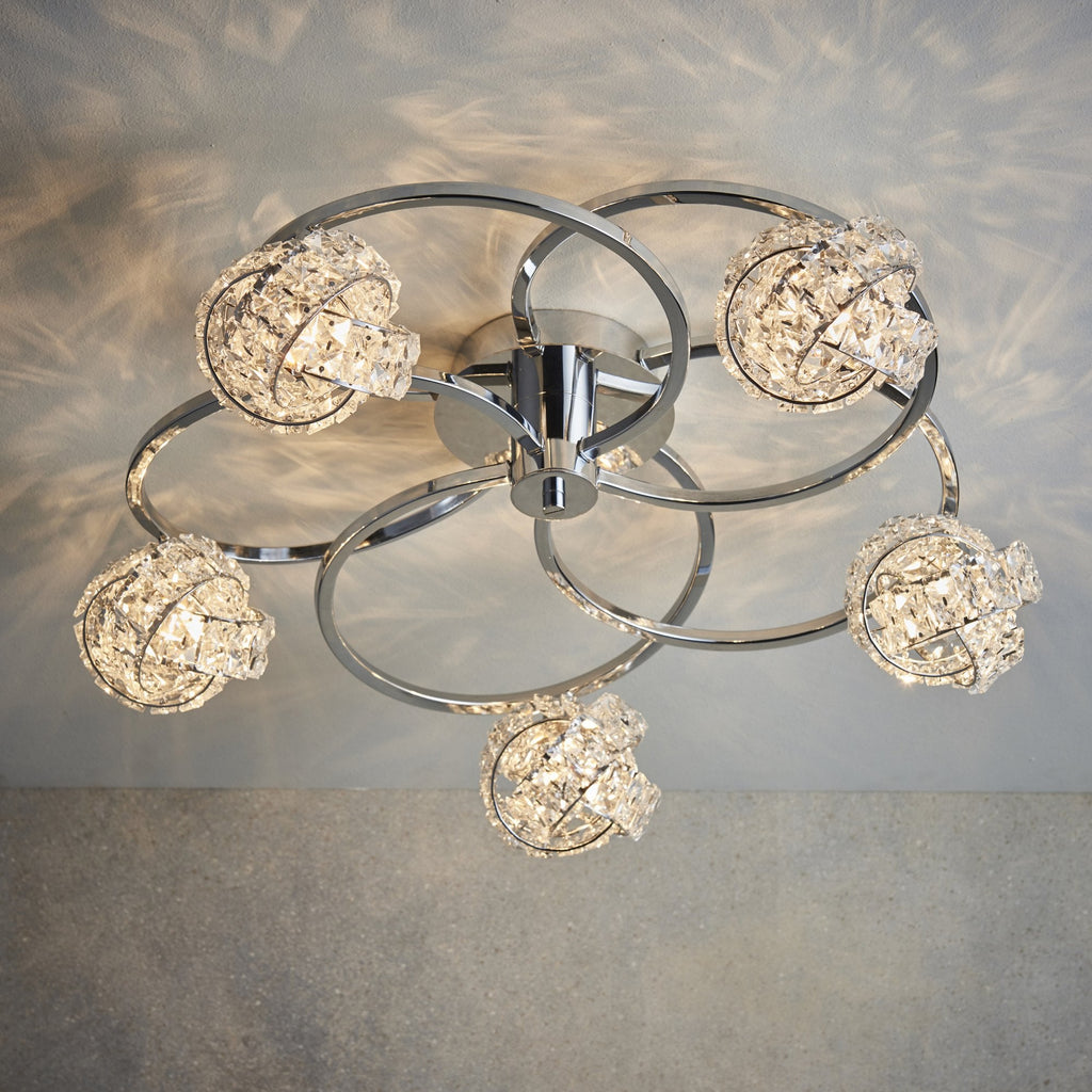 Talia Elegant 5 Light Semi Flush Ceiling Light With Clear Crystal Glass Shades 76595