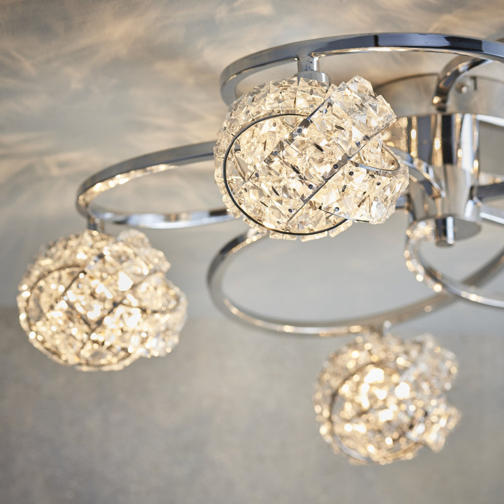 Talia Elegant 5 Light Semi Flush Ceiling Light With Clear Crystal Glass Shades 76595