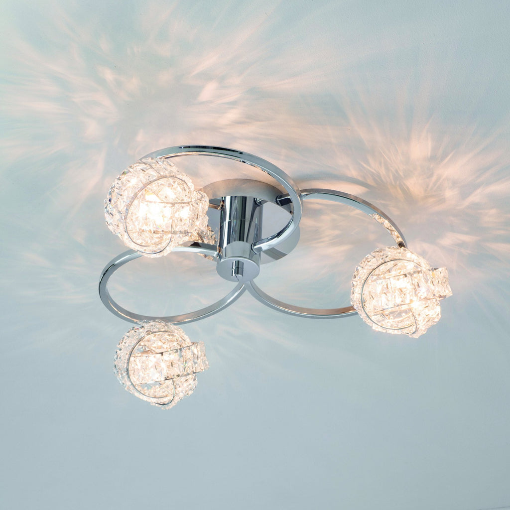 Talia Elegant 3 Light Semi Flush Ceiling Light With Clear Crystal Glass Shades 76285