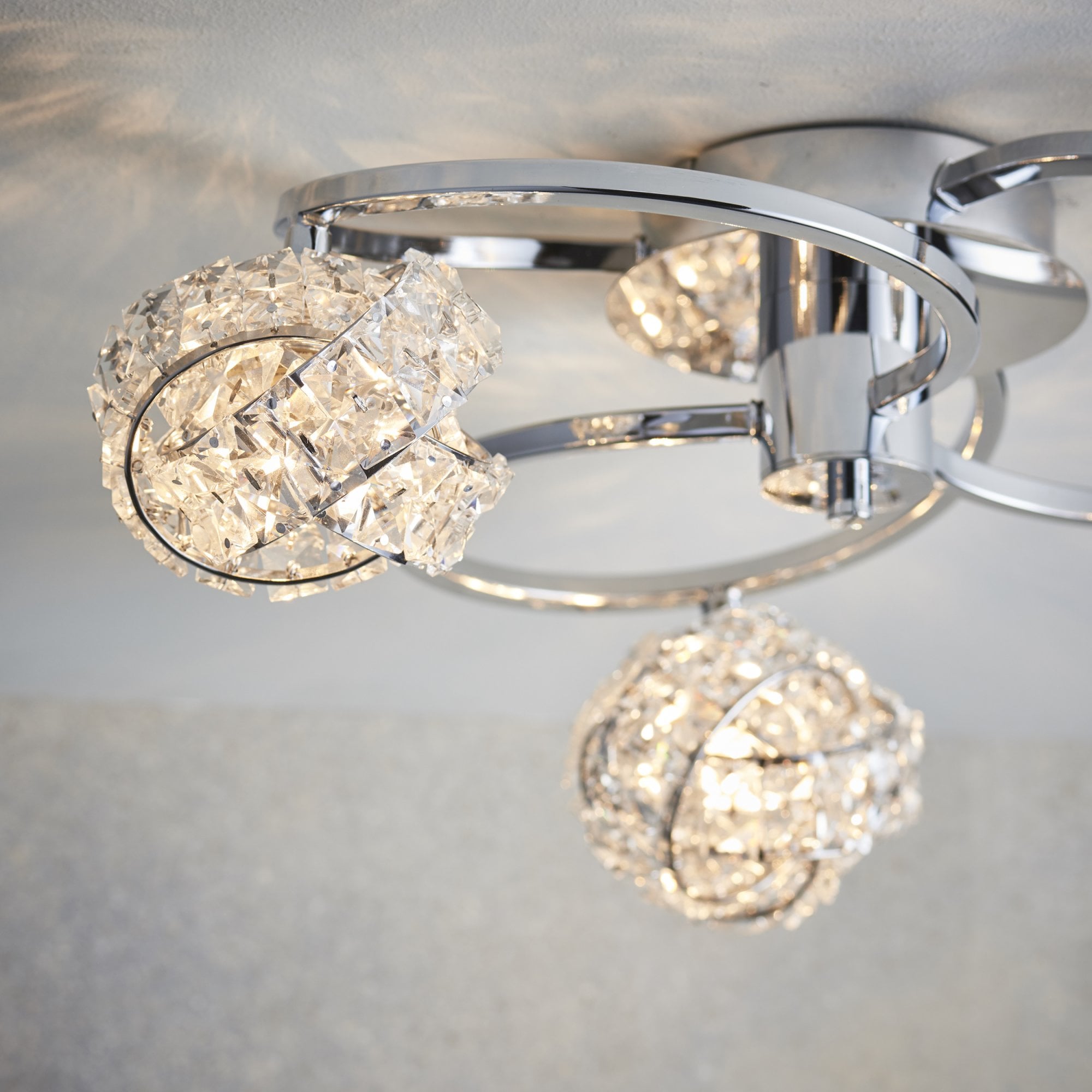 Talia Elegant 3 Light Semi Flush Ceiling Light With Clear Crystal Glass Shades 76285