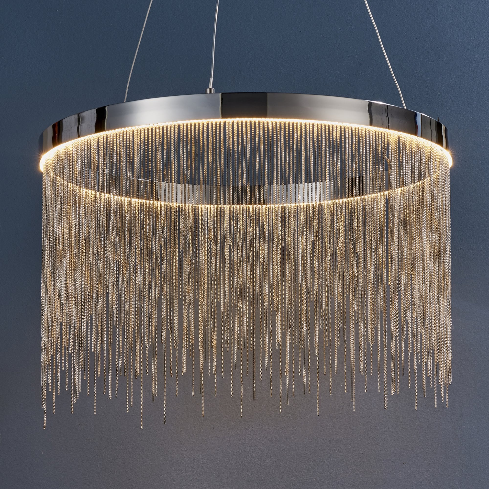 Zelma Stunning LED Ceiling Pendant Light In Chrome Finish With Silver Chain Detail 73768