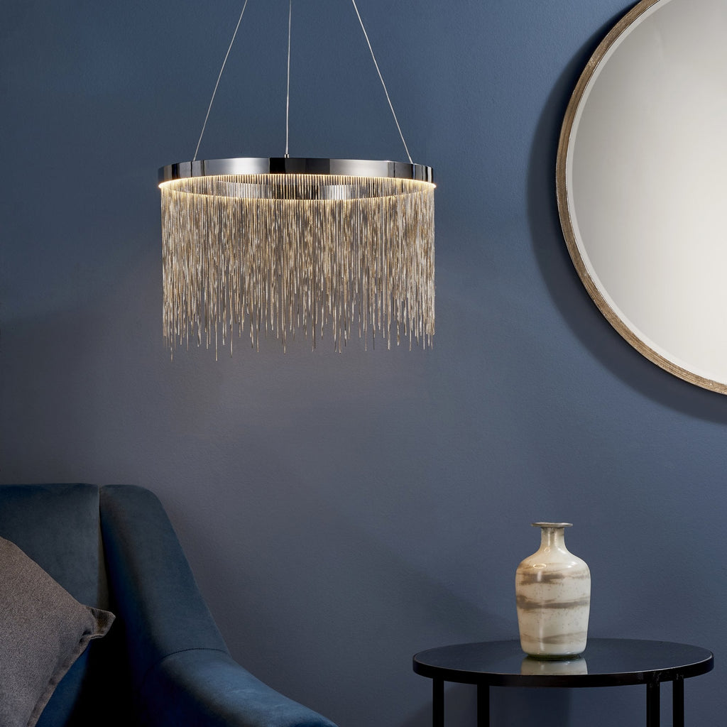 Zelma Stunning LED Ceiling Pendant Light In Chrome Finish With Silver Chain Detail 73768