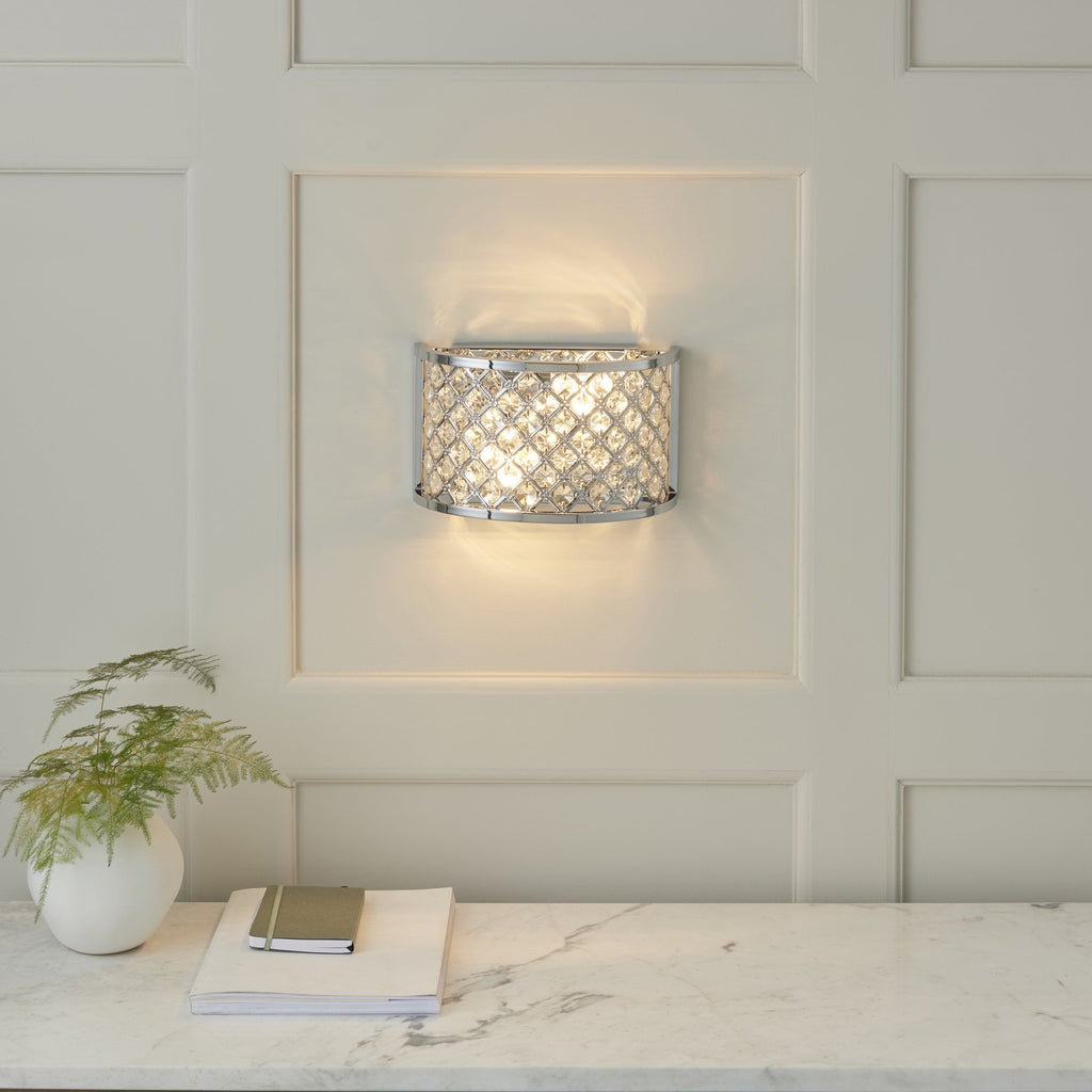 HUDSON-2WBCH 2 Light Diamond Crome & Crystal Wall Bracket