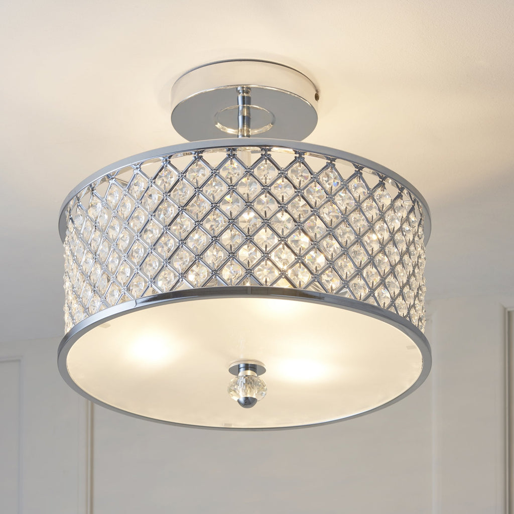 HUDSON-3CH 3 Light Diamond Chrome & Crystal Ceiling Light