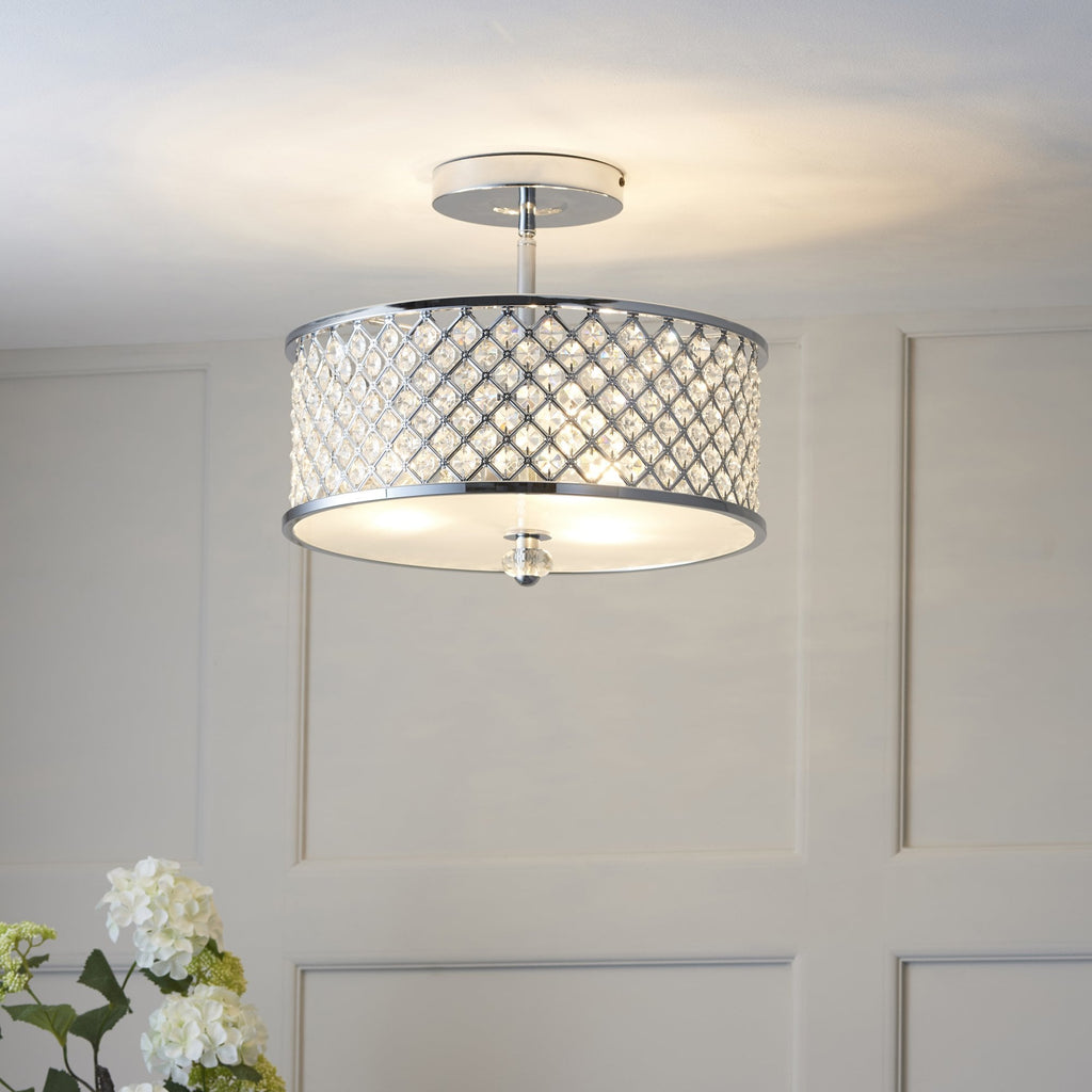 HUDSON-3CH 3 Light Diamond Chrome & Crystal Ceiling Light