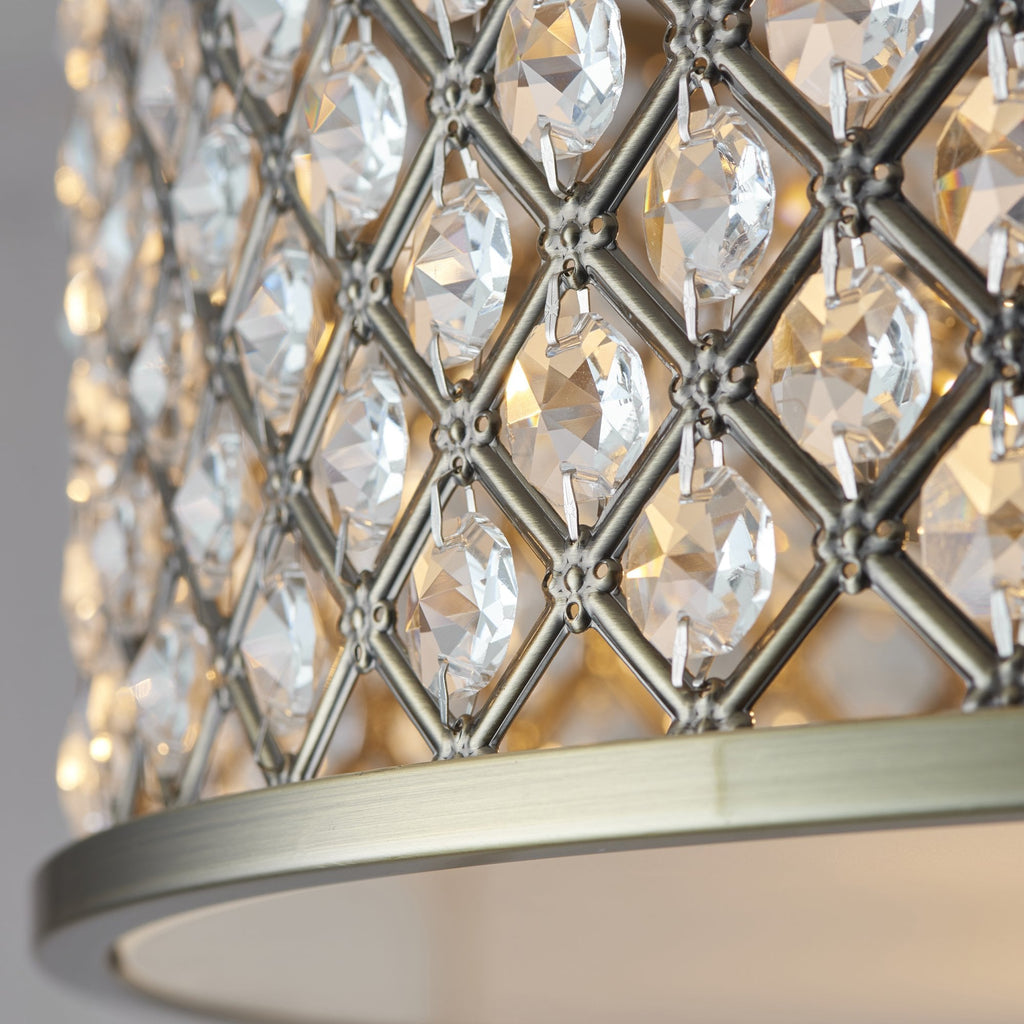Hudson Crystal Semi Flush Ceiling Light In Antique Brass Finish 70558