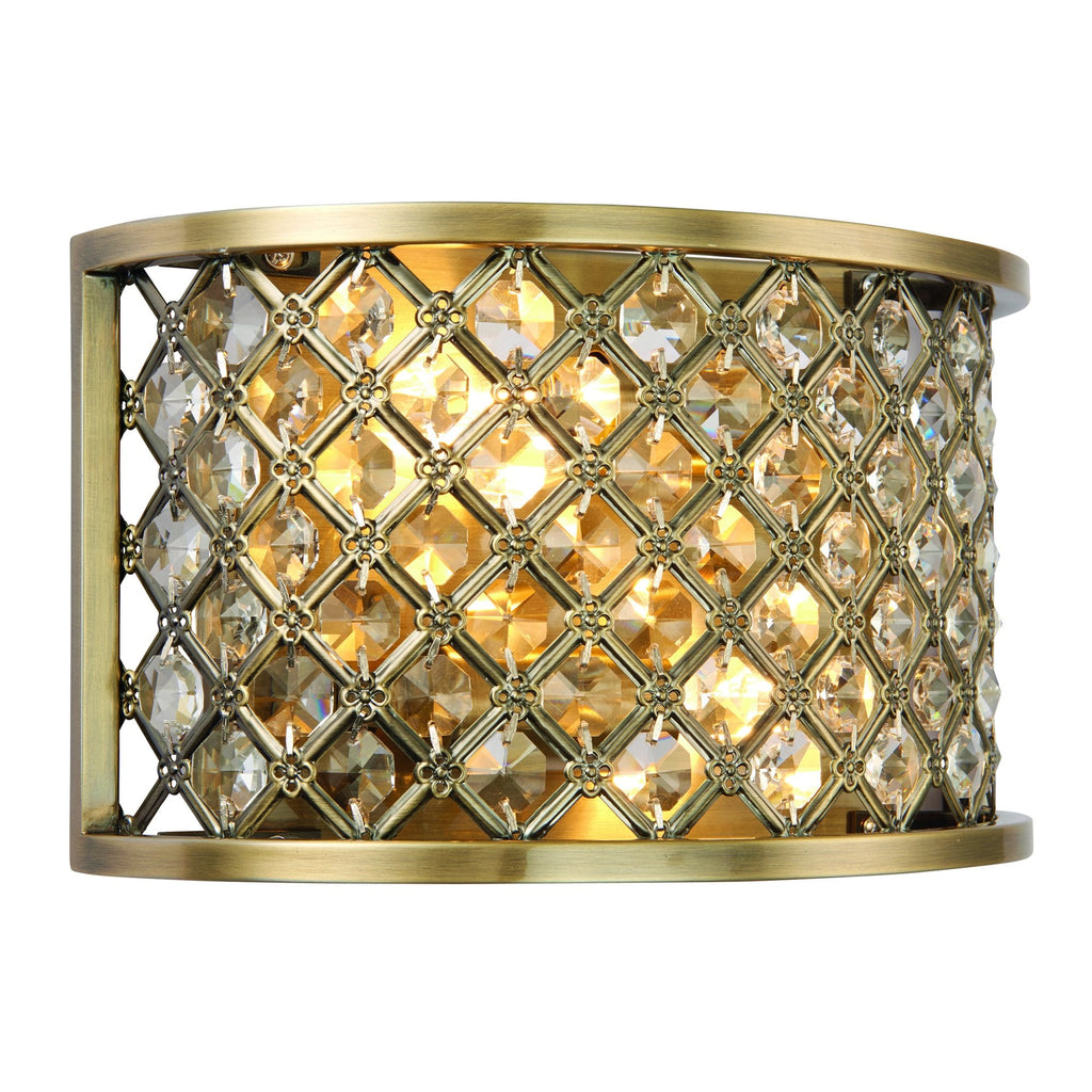 Hudson Crystal Glass Wall Light In Antique Brass Finish 70559