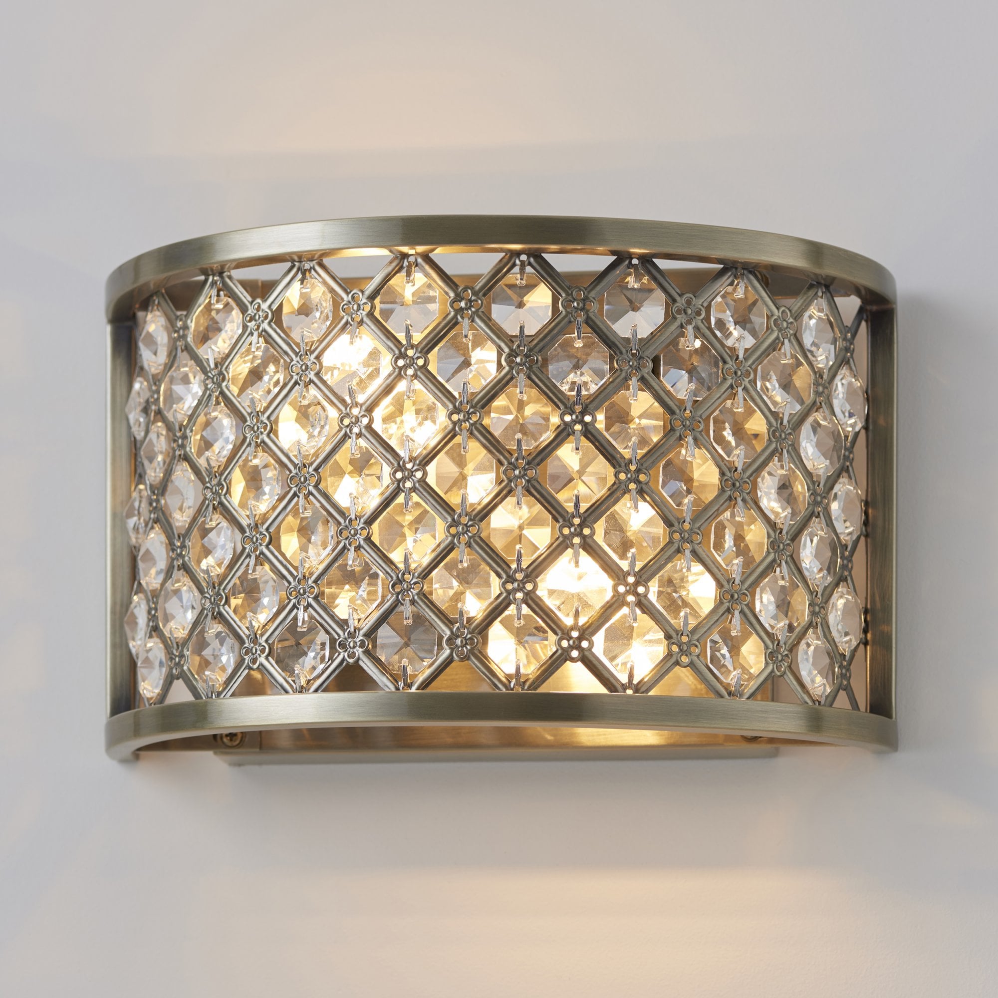 Hudson Crystal Glass Wall Light In Antique Brass Finish 70559