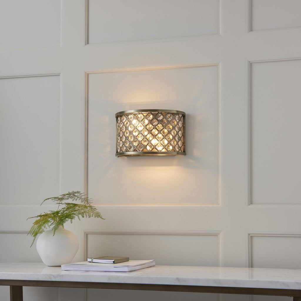 Hudson Crystal Glass Wall Light In Antique Brass Finish 70559