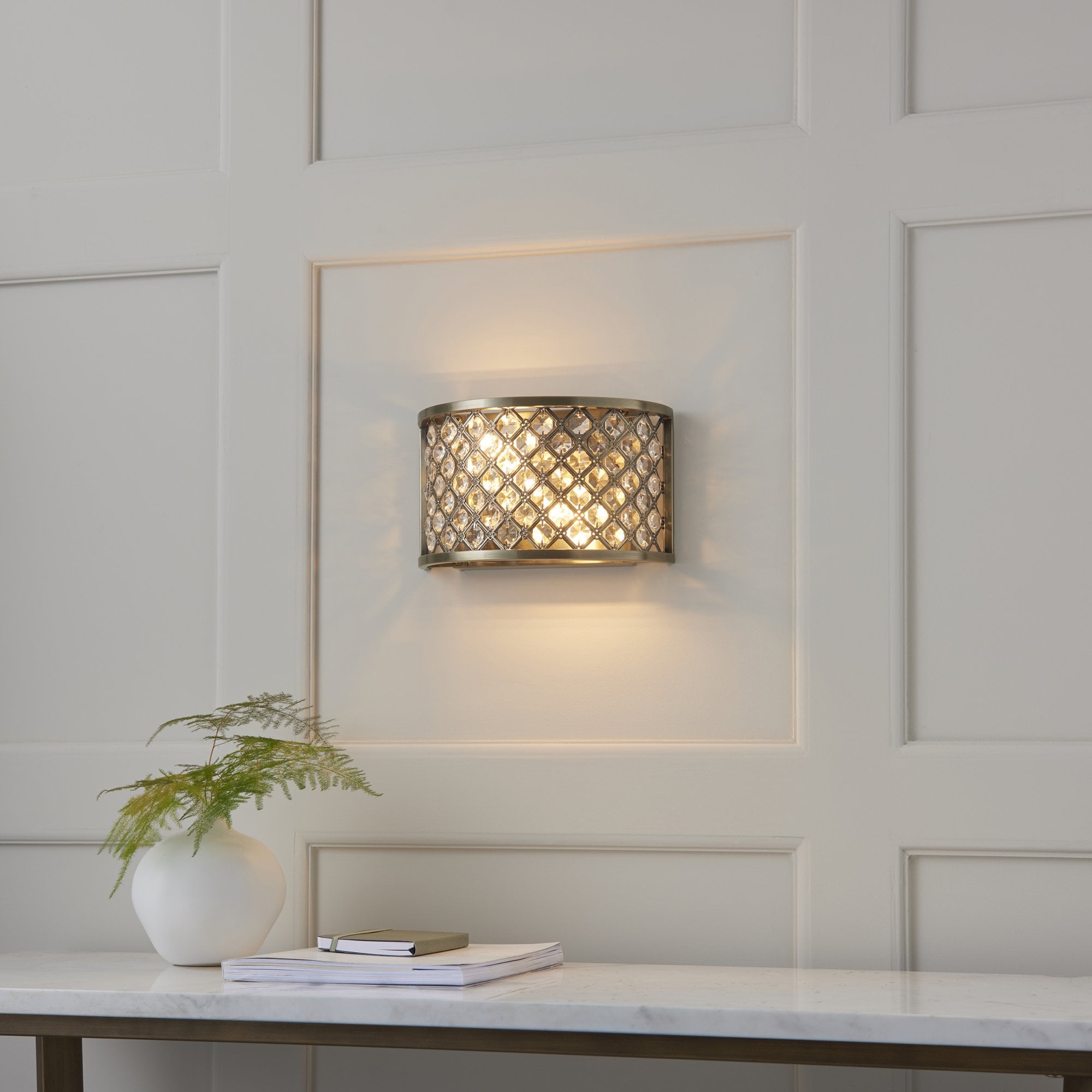 Hudson Crystal Glass Wall Light In Antique Brass Finish 70559