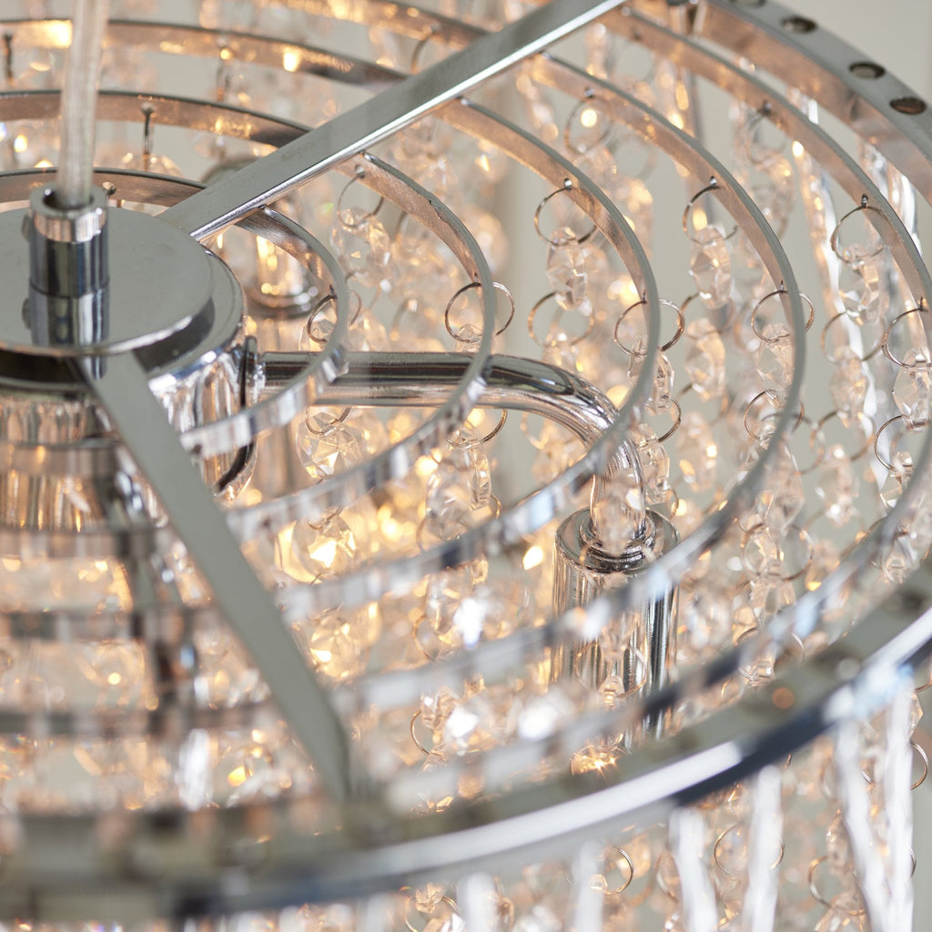 Sophia Stylish 5 Light Ceiling Pendant Light In Chrome Finish With Clear Crystal Glass 76694